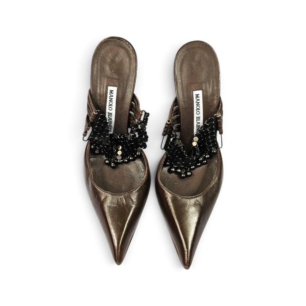 Vintage Manolo Blahnik Heels Metallic Brown Y2k Mules - Size 37.5 EU (US 7)